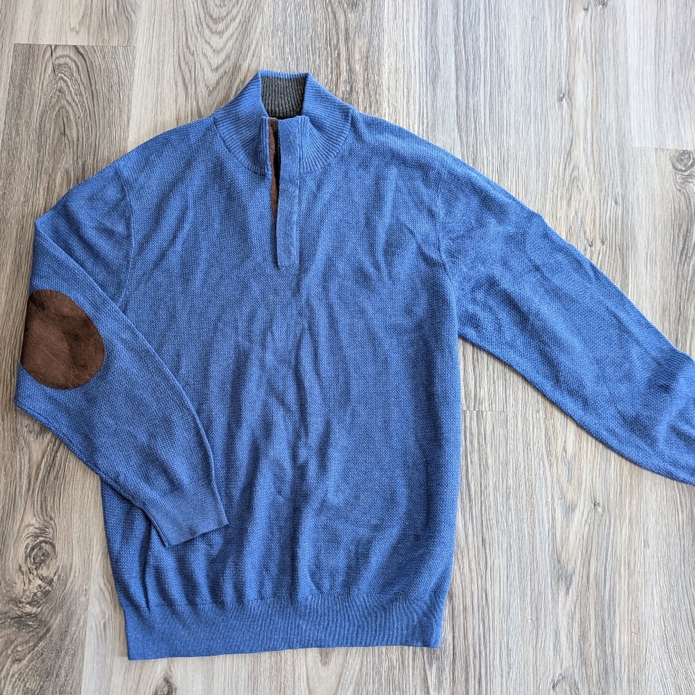 Jos. A. Bank Blue Half Zip Pull Over Sweater Elbow Patches‎ XL Like New